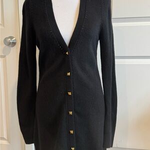 White House Black Market Black Cardigan with Gold Buttons, XS